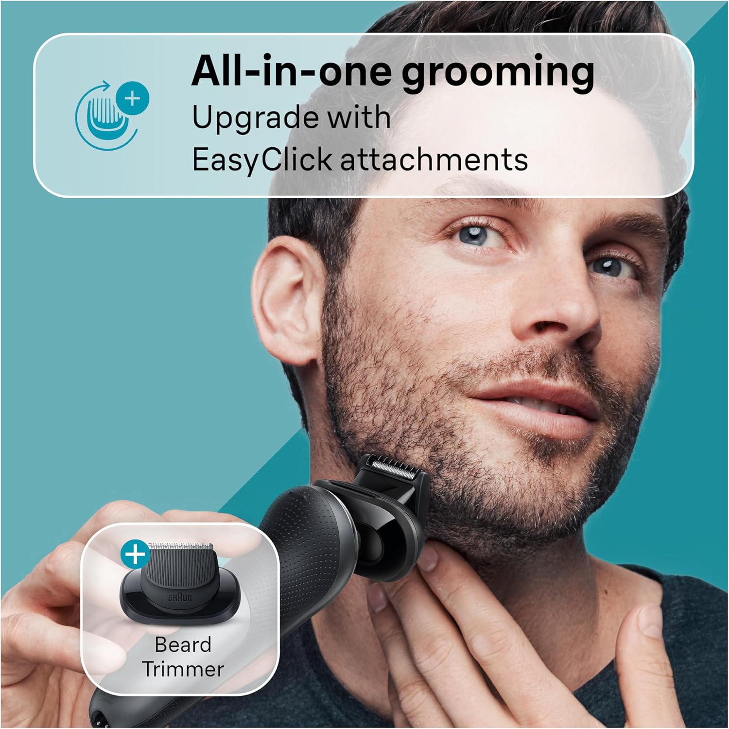 Braun Electric Shaver for Men, Series 7 7127cs, Wet & Dry Shave, Turbo & Gentle Shaving Modes, Waterproof Foil Shaver, Engineered in Germany, with Beard Trimmer, Charging Stand, Space Grey