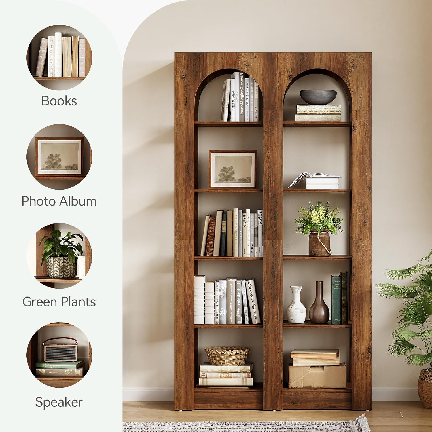 LITTLE TREE 5-Tier Wooden Bookshelves and Bookcases, Free-Standing Display Storage Shelves, 70.87 Inch Tall Furniture for Home Office, Living Room, Bed Room, Brown