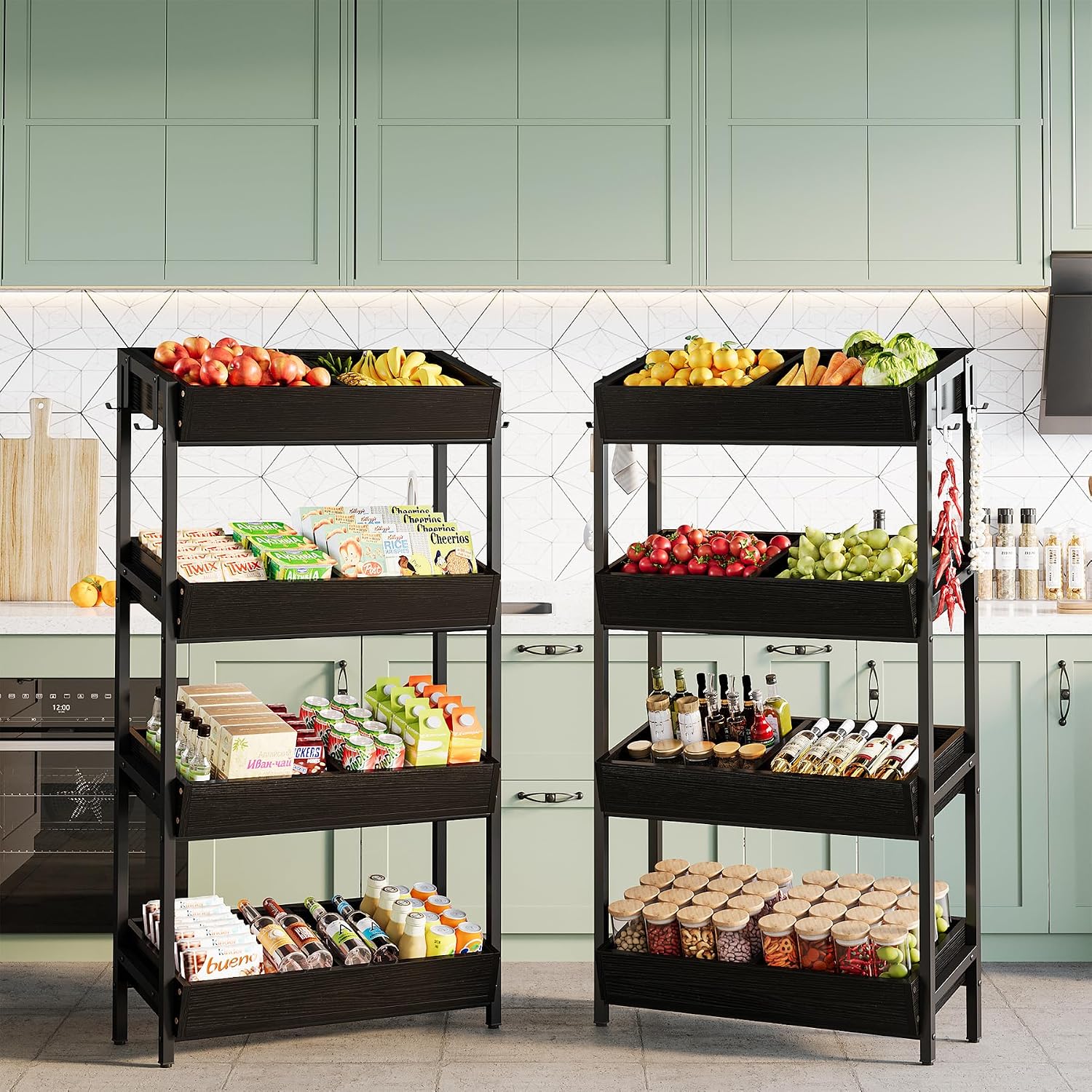 Tribesigns 4-Tier Retail Display Rack, Wooden Snack Candy Stand, Concession Potato Chip Display Rack, Storage Shelf Organizer with Heavy-Duty Metal Frame, Easy Assembly(1, Black)