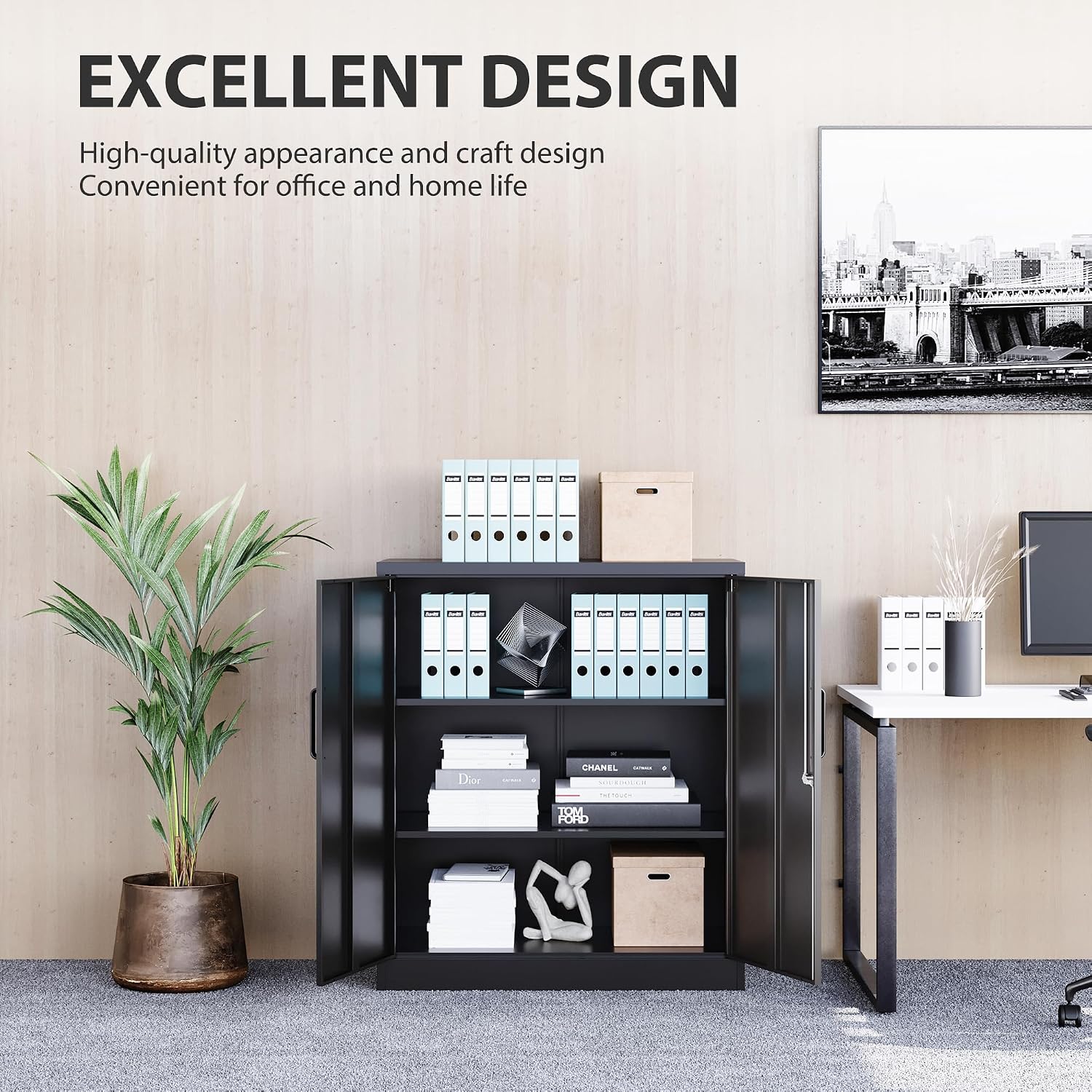 SISESOL Metal Storage Cabinet Locked Steel Cabinet with 2 Adjustable Shelves,Office Cabinet Locking Tool Cabinets,Kitchen Storage Cabinets Metal Locker Small Counter Height Storage Cupboard 36' H
