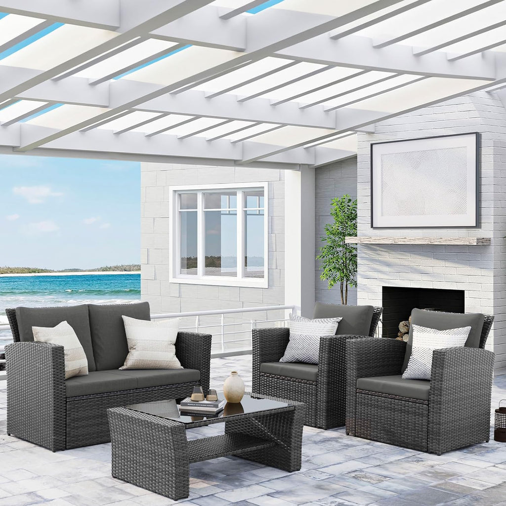Wisteria Lane Patio Furniture Set, Wicker Outside Outdoor Furniture for All Weather, Patio Sofa with High Backrest Support and Wide Armrest for Backyard, Balcony, Deck, Porch, Black