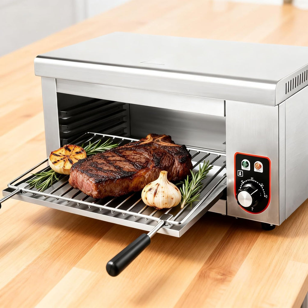 Commercial Cheese Melter Salamander Broiler, 1500W Electric Cheesemelter Heater Heating Grill, 120-570°F Rapid Heating Countertop Raclette Cheese Melting Oven