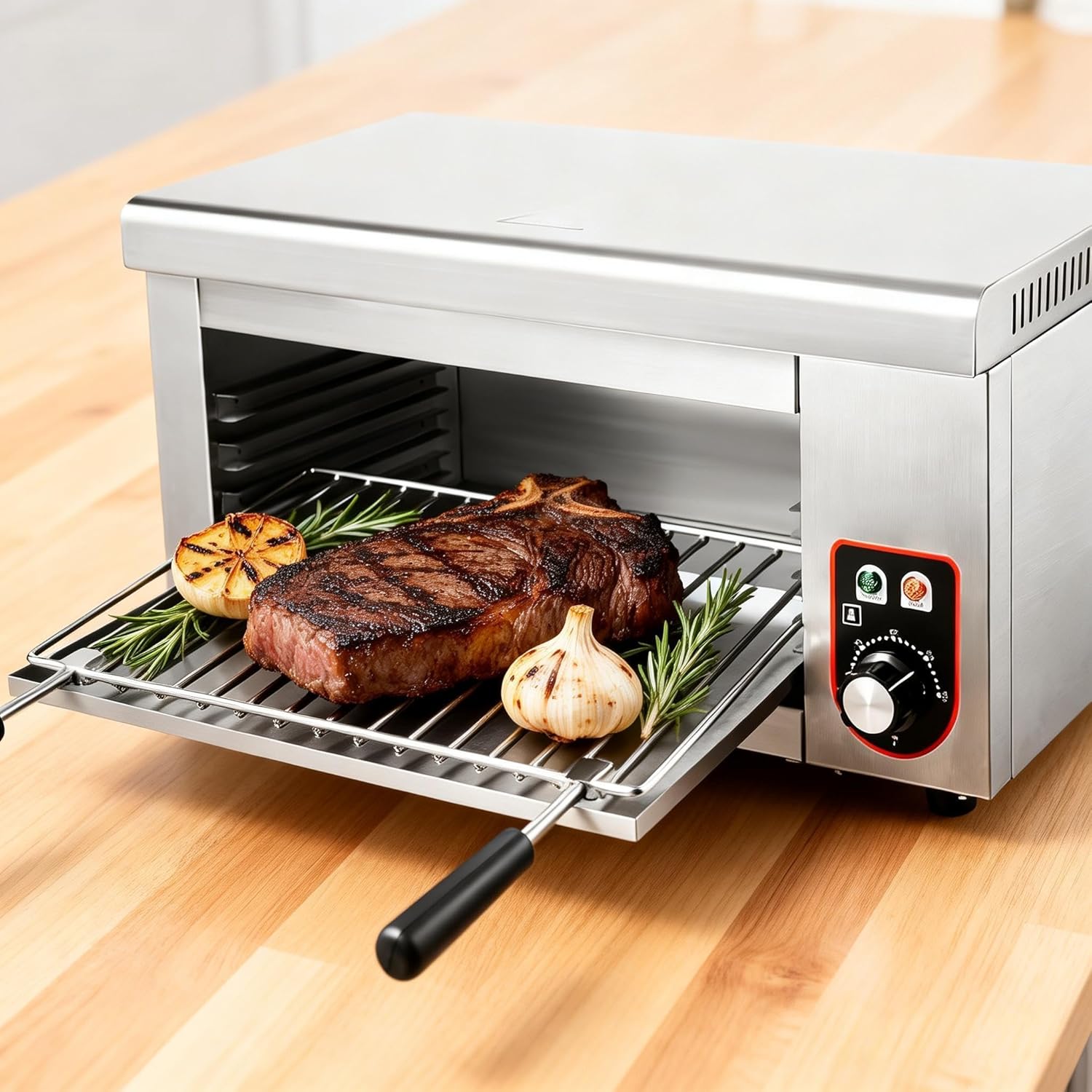 Commercial Cheese Melter Salamander Broiler, 1500W Electric Cheesemelter Heater Heating Grill, 120-570°F Rapid Heating Countertop Raclette Cheese Melting Oven
