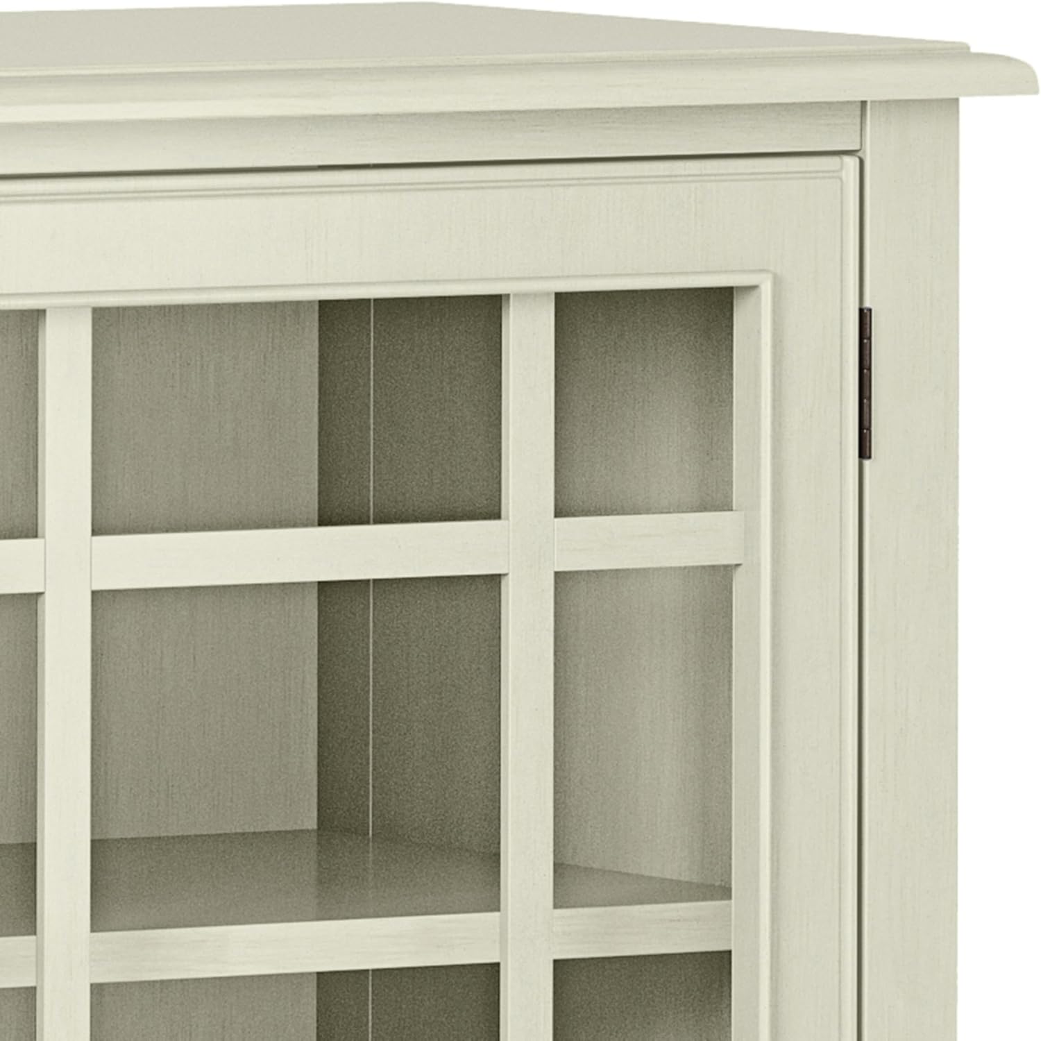 SIMPLIHOME Connaught Storage Cabinet - 46 inch Wide Solid Wood Low Storage Cabinet in Antique White, Traditional Console for Living Room, Entryway, or Dining Room with Glass Doors and Shelves