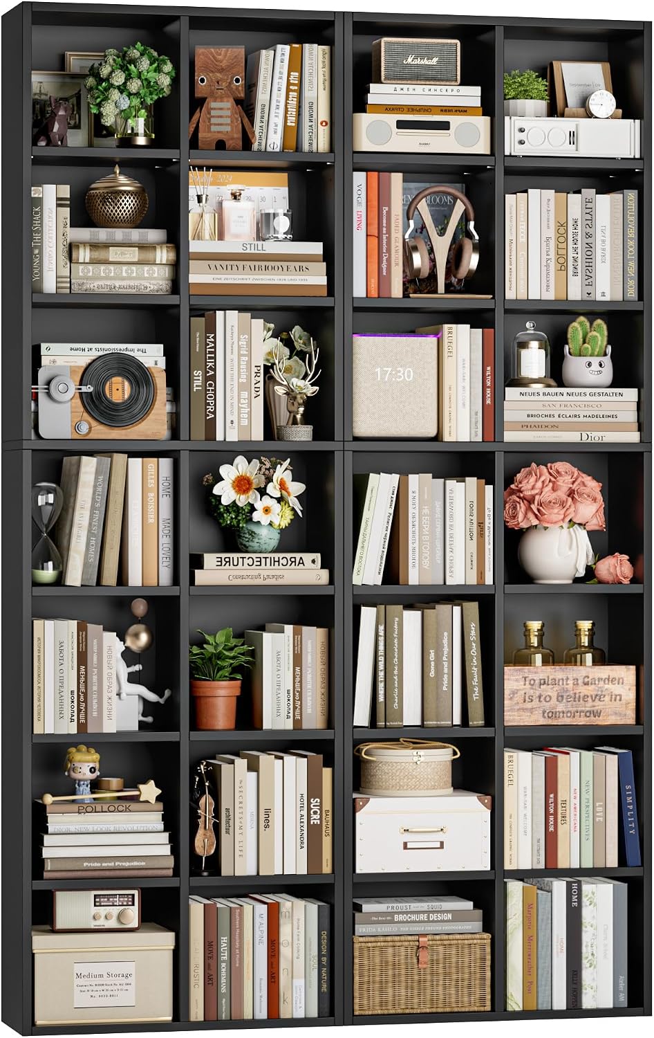 FOTOSOK 71'' Tall Bookshelf Set of 2, 7 Tier Large Black Bookshelf with Adjustable Shelves, Wide Bookcases and Bookshelf, DVD/CD Media Tower Storage, Cube Book Shelf Display Shelf Cabinet, Black