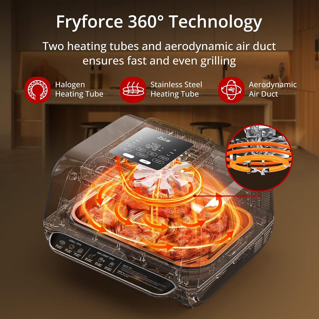 Indoor Grill/Griddle Combo with View Window, 7-in-1 Smart Smokeless Electric Grill with Air Fryer, Bake, Roast, Broil and Dehydrate, Preheat, 1750W, Smart Thermometer, Silicone Tongs included