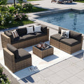 Aoxun Patio Furniture Sets, 7-Piece Outdoor Furniture with Thick Cushions, Wicker Conversation Set Sectional Sofa for Backyard, Poolside, Garden