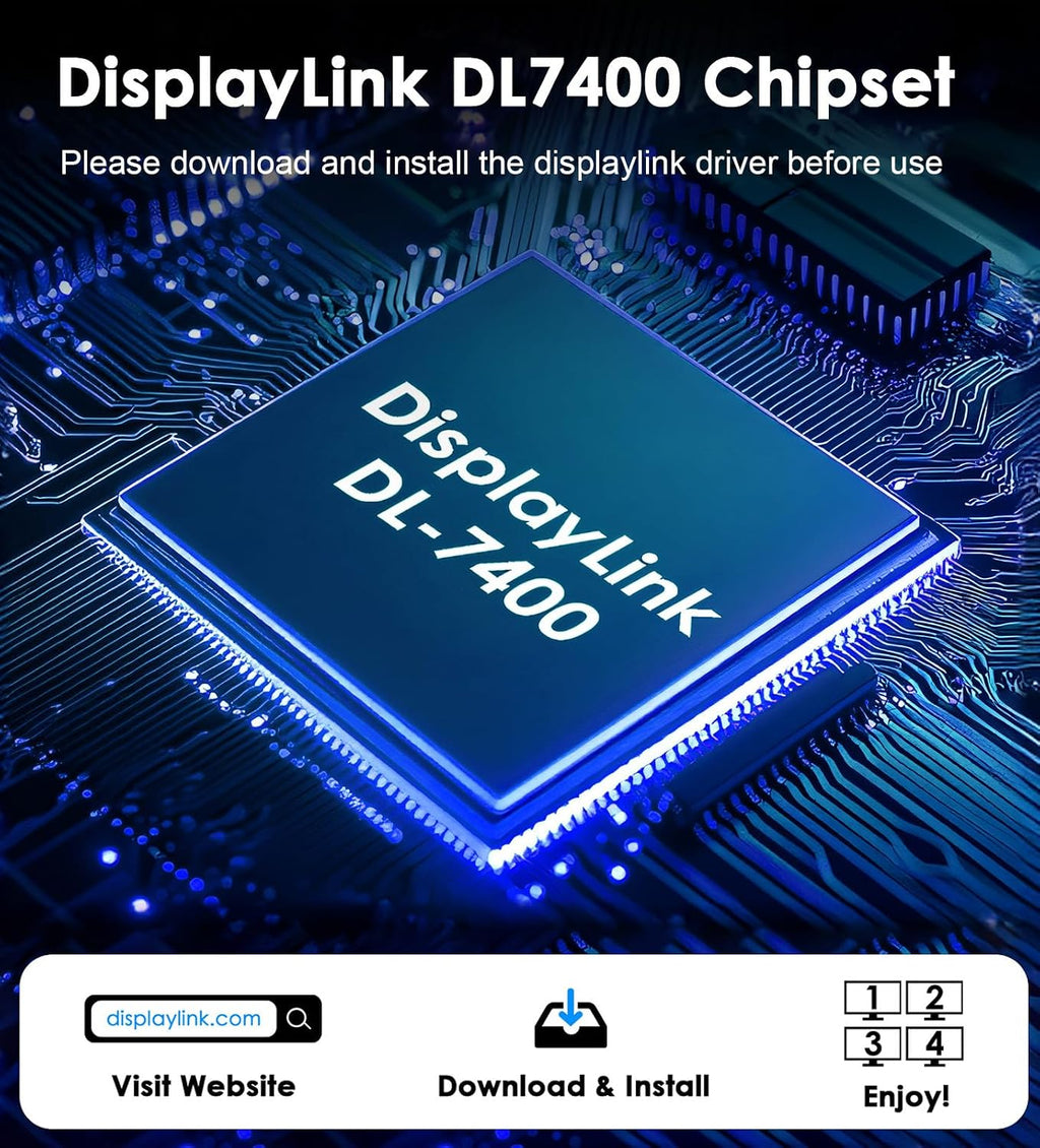WAVLINK USB C to 4K HDMI & DP Adapter, Extended Quad Displays for Mac/Windows, Dual 8K or Quad 4K Monitors Splitter, DP Port Supports 120Hz high-Refresh, with PD 85W for Laptop (DL-7400)