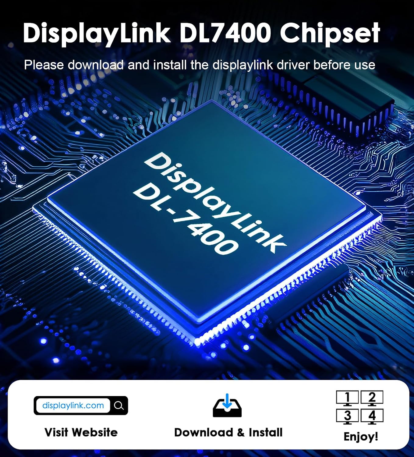 WAVLINK USB C to 4K HDMI & DP Adapter, Extended Quad Displays for Mac/Windows, Dual 8K or Quad 4K Monitors Splitter, DP Port Supports 120Hz high-Refresh, with PD 85W for Laptop (DL-7400)