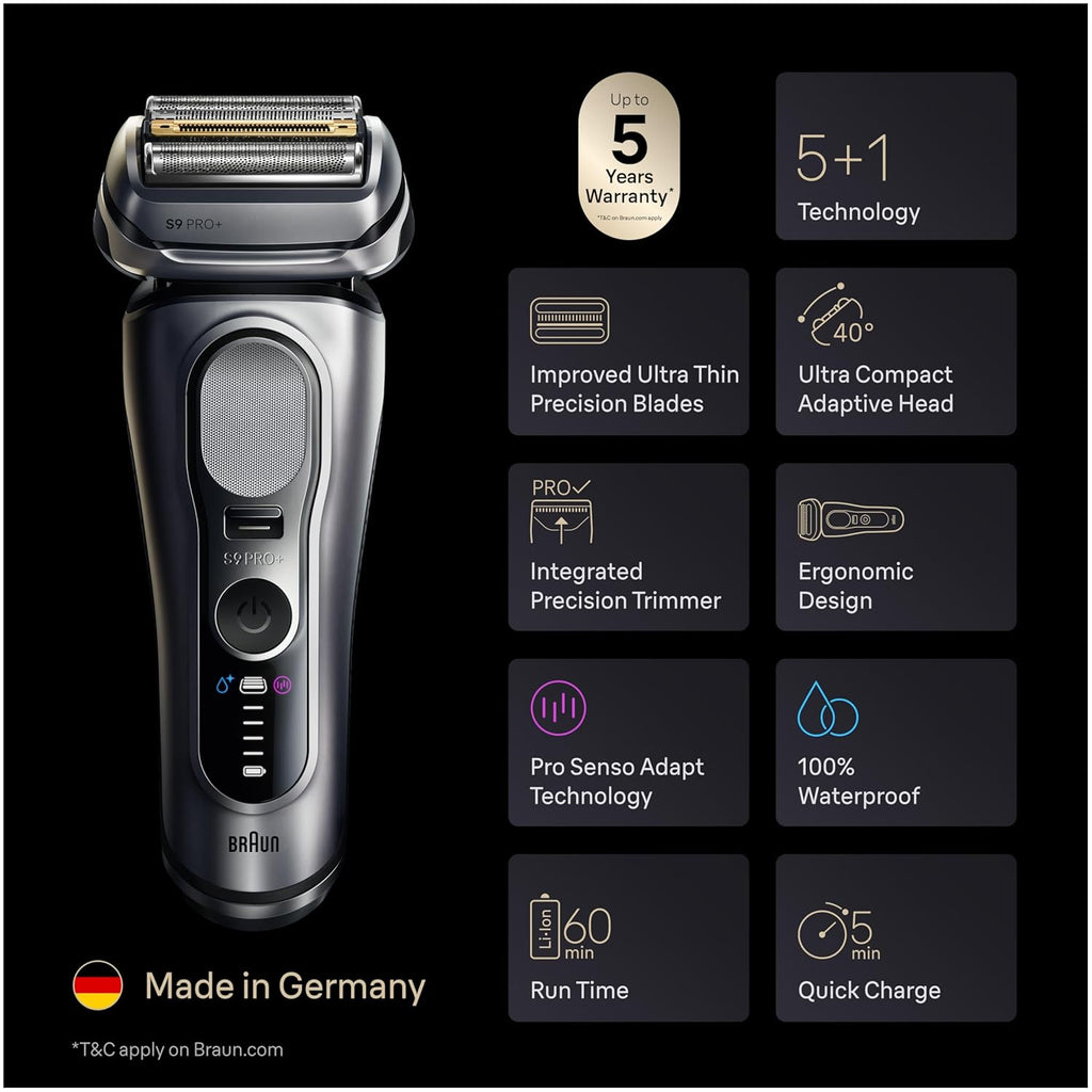 Braun Electric Razor for Men Series 9 PRO+ Electric Foil Shaver with Precision Trimmer, Charging Stand, Face, Beard Clippers, 9617s