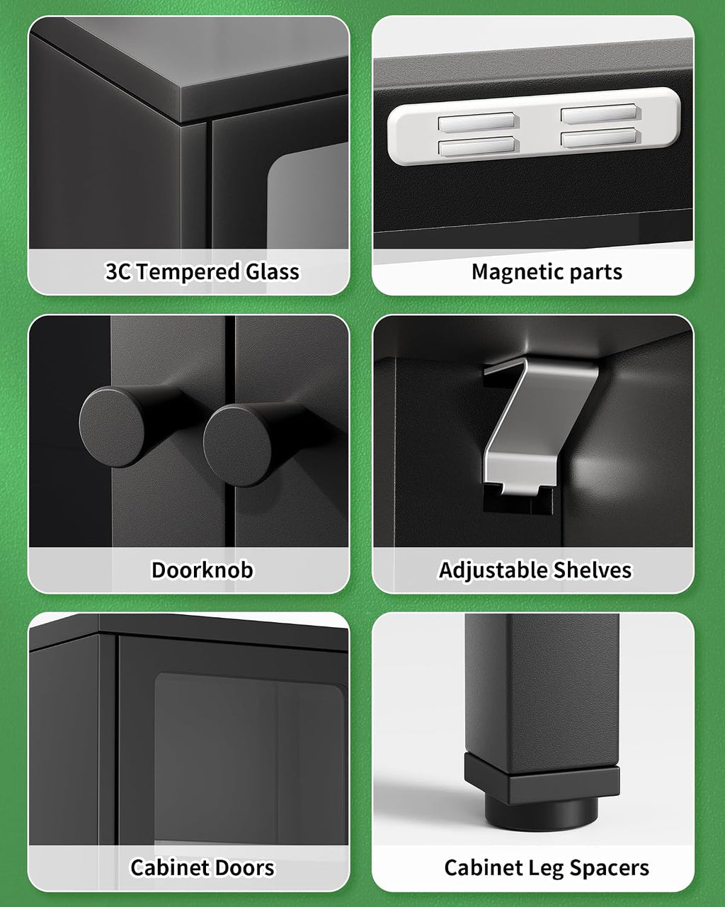 Greenvelly 67' Metal Display Cabinet with Doors and 4 Shelves, Black Glass Display Storage Cabinets for Collectibles, Tall Curio Cabinet with Glass Doors for Home Office, Living Room, Pantry