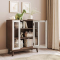 BELLEZE 31' Modern Display Curio Cabinet, 3-Tier White Storage Buffet with Tempered Glass Doors & Adjustable Shelves for Dining Room, Kitchen, Living Room & Office - White