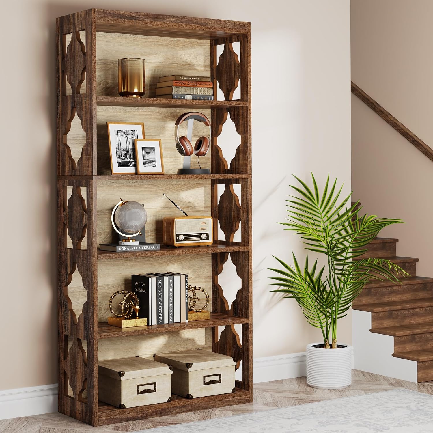 Tribesigns 6-Tier Bookcase, 70-Inch Tall Freestanding Bookshelf with Storage Shelves, Open Bookcase Wood Display Shelving Unit for Living Room Bedroom, 2PCS