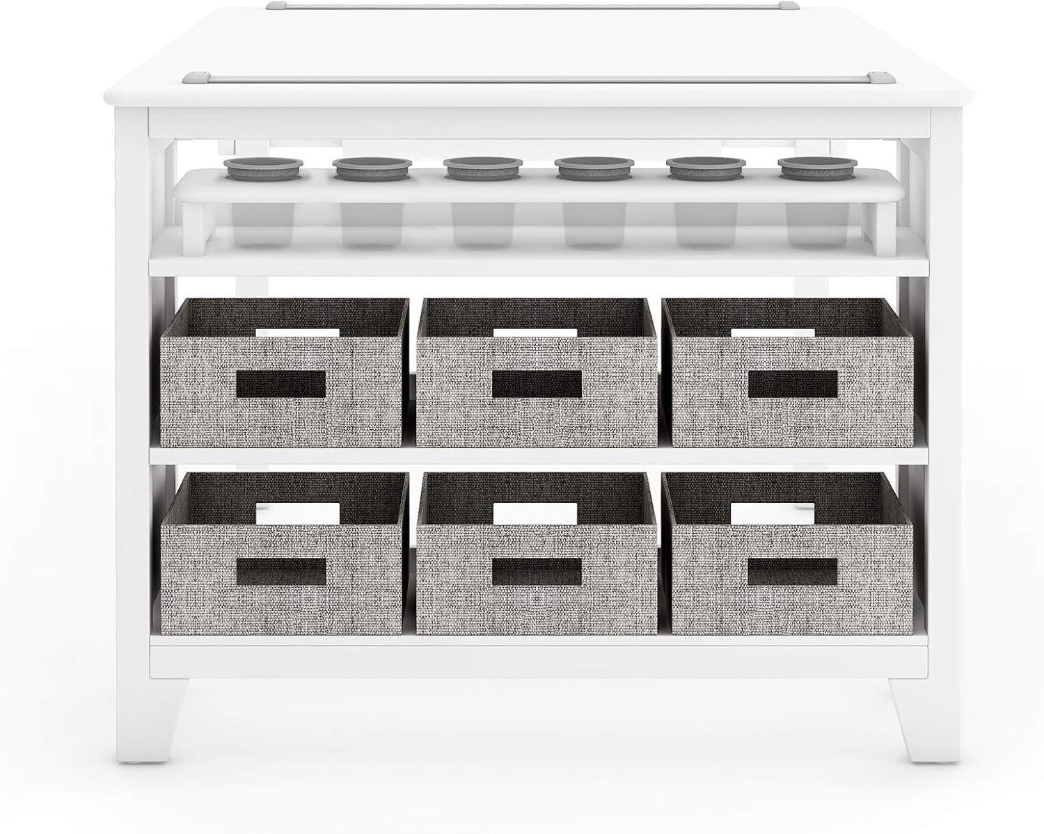 Martha Stewart Kids' Art Table and Chair Set - Linen White: Wooden Play Table for Arts and Crafts| Coloring Desk with Paint Cups, Paper Roll and Craft Supplies Storage Bins
