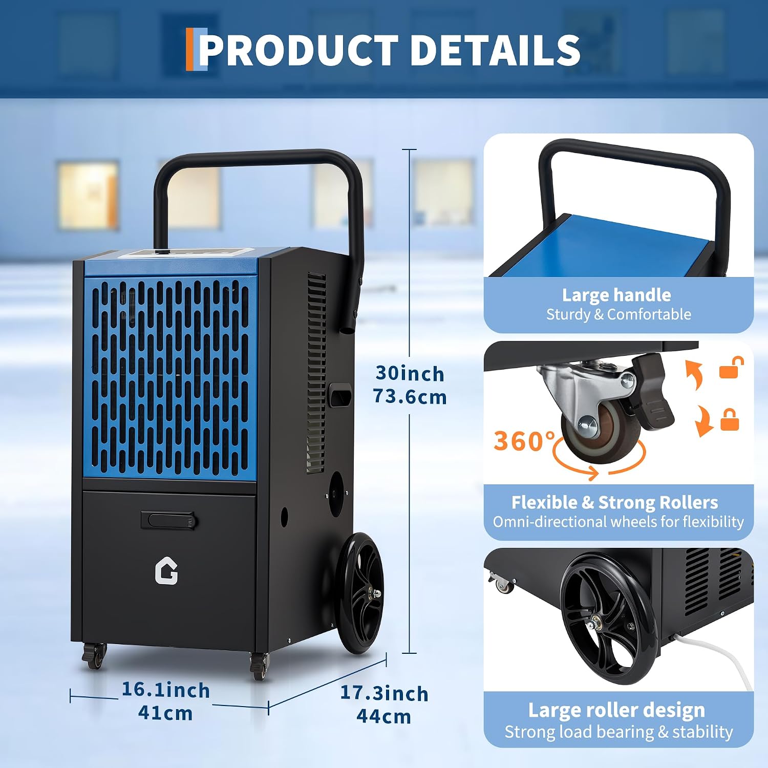 105 pt Commercial Dehumidifier for Basement, Large Dehumidifier with Drain Hose, Timer and 4 Wheels, Ideal for Flood Repair, Drying Basement, Warehouse and Factory, 110V/60Hz/520W, US Standard
