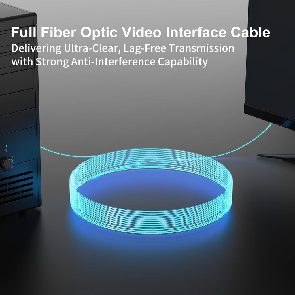 RUIPRO 8K Detachable Full Fiber Optic Armored 8K60Hz Cable 1.4 100FT, 32.4 Gbps, Supports 4K@144Hz, HDR, HDCP 2.2&2.3, FreeSync & G-Sync, Compatible with RTX 4090/3090 Ti/RX 7900 XTX