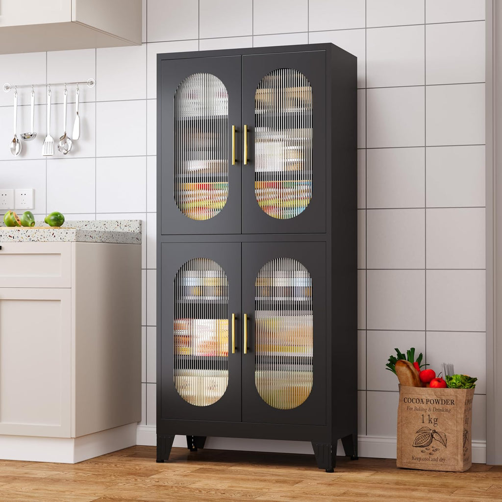 GAIOUS Black Metal Display Cabinet with Acrylic Doors, Kitchen Pantry Cabinets with 4 Adjustable Shelves and Feet, Tall Versatile Storage for Kitchen, Bedroom, Bathroom, Entryway, and Office