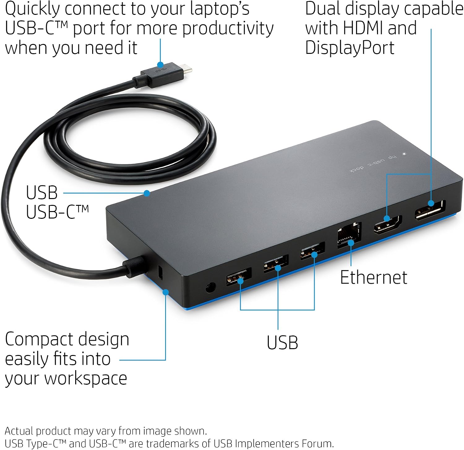 HP Y0K80AA#ABA Dock for USB-A/C Laptops (USB-A/C to HDMI, DisplayPort, USB-C, USB-A and Ethernet), Y0K80AA#ABA