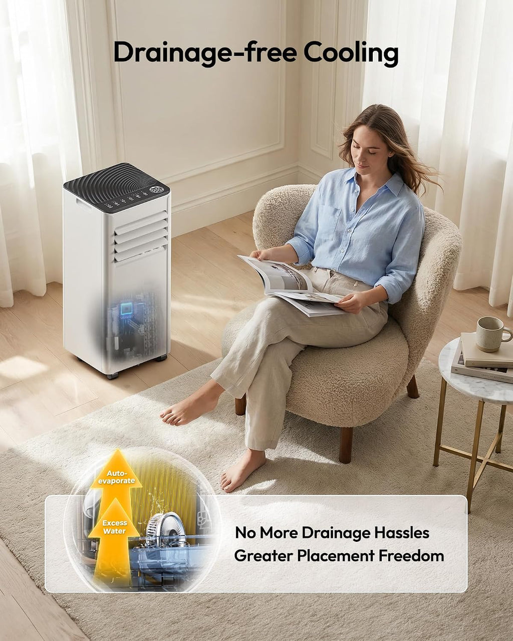 EUHOMY 8,000 BTU Portable Air Conditioners, 4-in-1 Portable AC Unit Cools Up to 350 Sq.Ft, with Cool, Fan, Dehumidifier, Sleep Modes, 24H Timer, Remote, Window Installation Kit for Bedroom