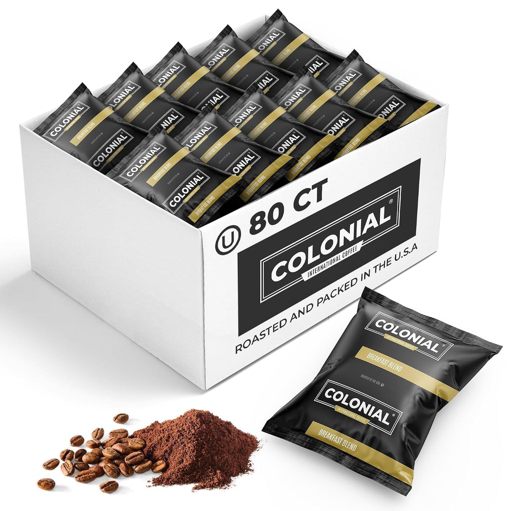 Colonial Coffee 80 Count Single Pot Coffee Packets – 100% Arabica Breakfast Blend Medium Roast | Pre-Measured Frac Packs for 12 Cup Maker | Bulk Ground Gourmet Coffee for Home & Office