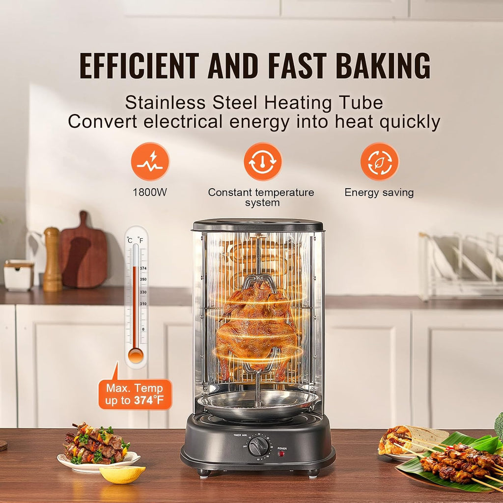 Happybuy Shawarma Grill Machine, Vertical Chicken Cooker, Electric Gyro Rotisserie, Stainless Steel Broiler for Home, Restaurant, Parties