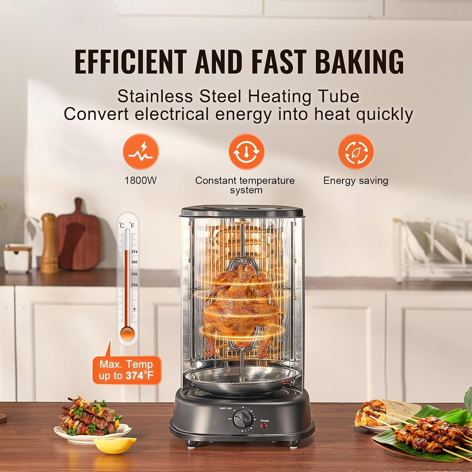 Happybuy Shawarma Grill Machine, Vertical Chicken Cooker, Electric Gyro Rotisserie, Stainless Steel Broiler for Home, Restaurant, Parties
