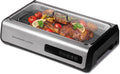 Indoor Smokeless Grill 1500W with Smart LED Touch Screen, Tempered Glass Lid, 2 Removable Ceramic Nonstick Grill & Griddle Plate, in a Modern Stainless Steel Design.
