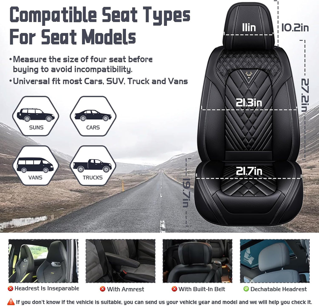 Car Seat Covers for Dodge Dart 2013-2016, Waterproof Nappa Leather Full Set Seat Cover, Anti-Slip and Comfortable Automotive Seat Protector&Accessories(Black)