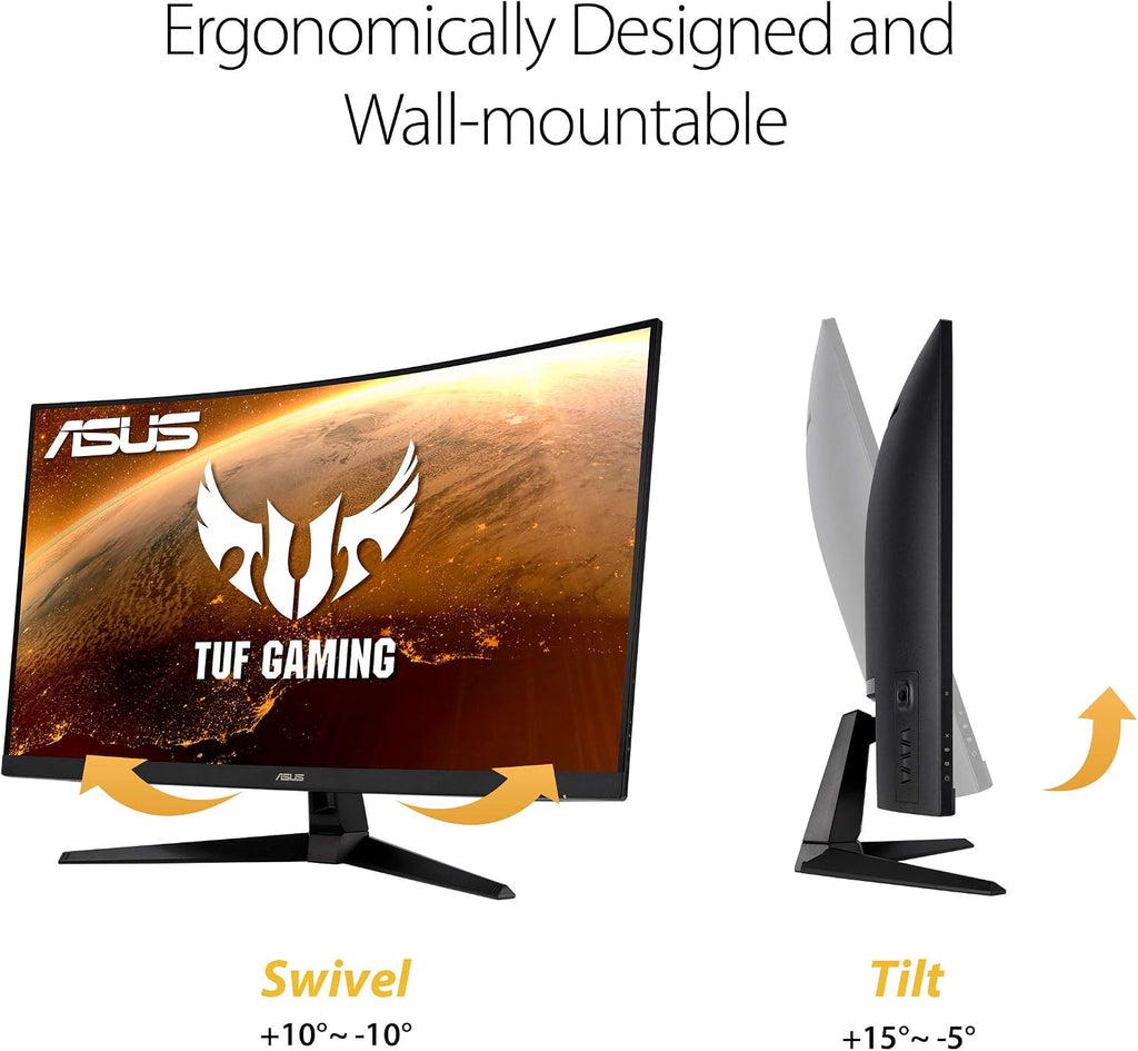 ASUS TUF 32 Inch Curved Gaming Monitor - QHD (2560 x 1440), 165Hz (Supports 144Hz), 1ms, Extreme Low Motion Blur, Speaker, FreeSync Premium, VESA Mountable, DisplayPort, HDMI - VG32VQ1B