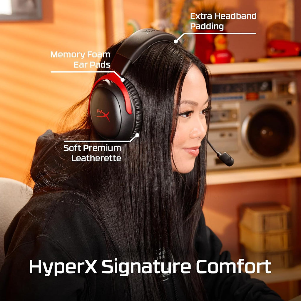 HyperX Cloud III S – Wireless Gaming Headset, 2.4GHz, Bluetooth, Battery Life up to 120 Hours 2.4GHz / 200 Hours Bluetooth, 53mm Angled Drivers, 10mm Detachable Mic, Customizable – Black/Red