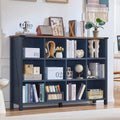 Joaxswe 12 Cube Storage Organizer, Farmhouse 62 Inch Wide Navy Blue Display Bookshelf, Wooden 3 Tier Large Open Book Shelf, Vintage Bookcase for Home Office, Cubby Cabinet for Living Room, Bedroom