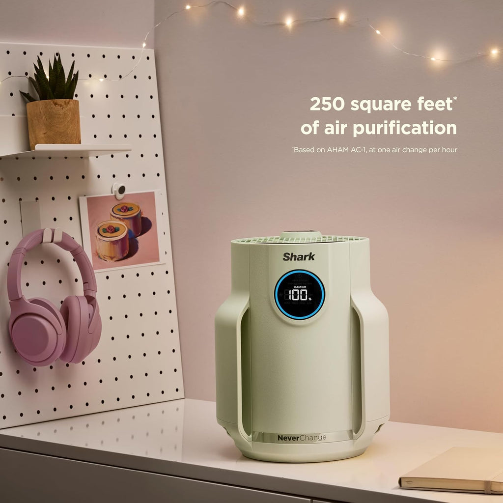 Shark Air Purifier for Home, NeverChange Compact Pro, for Bedroom, Nursery, Home Office, Dorm, HEPA-Exceeding Filter, Captures Pollutants, Pet Dander, Dust, Odor, Smoke, and More, HP072GN, Honeydew