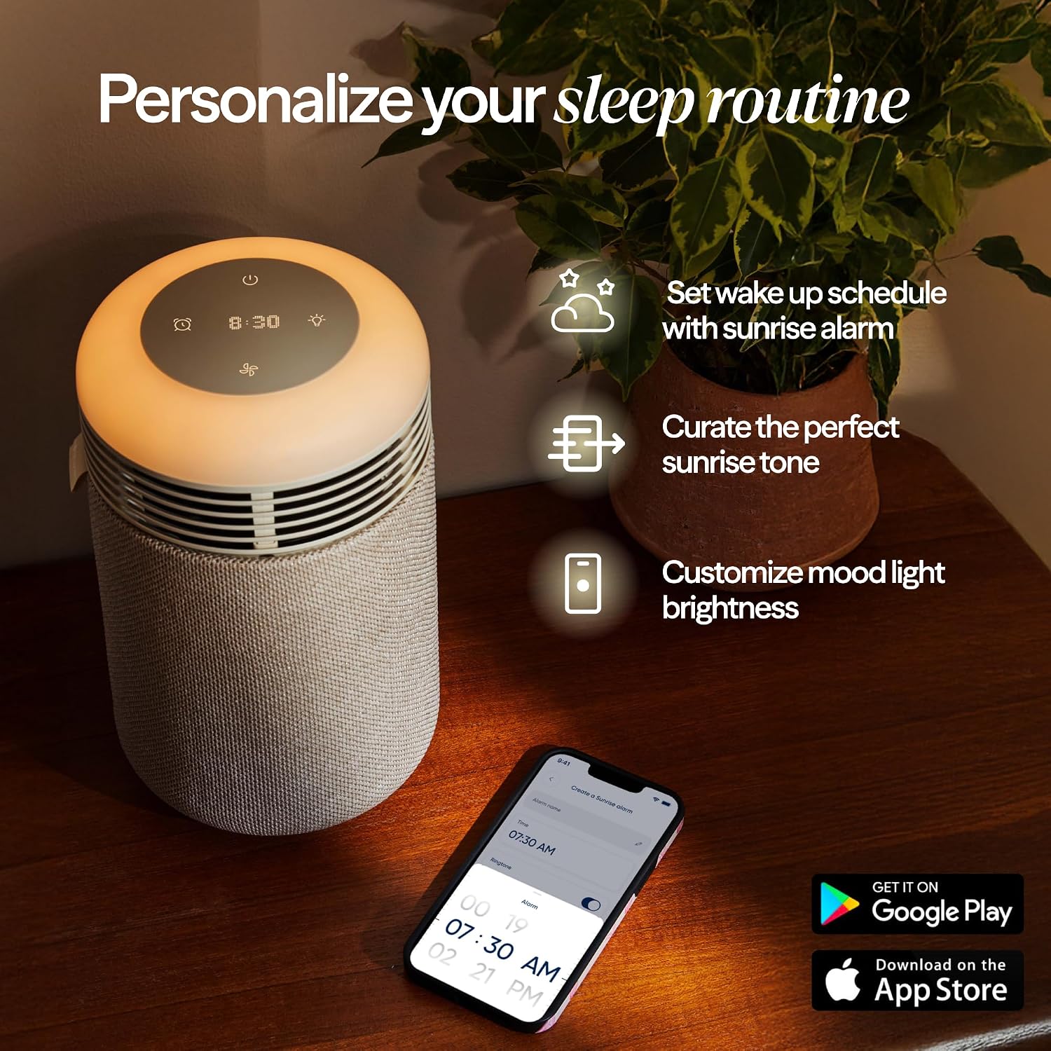 BLUEAIR Air Purifier & Sunrise Alarm Clock for Bedroom, Nursery – HEPA, HEPASilent™, Wake-Up Light, White Noise & Soothing Sounds for Natural Sleep, USB-C, Mini Restful