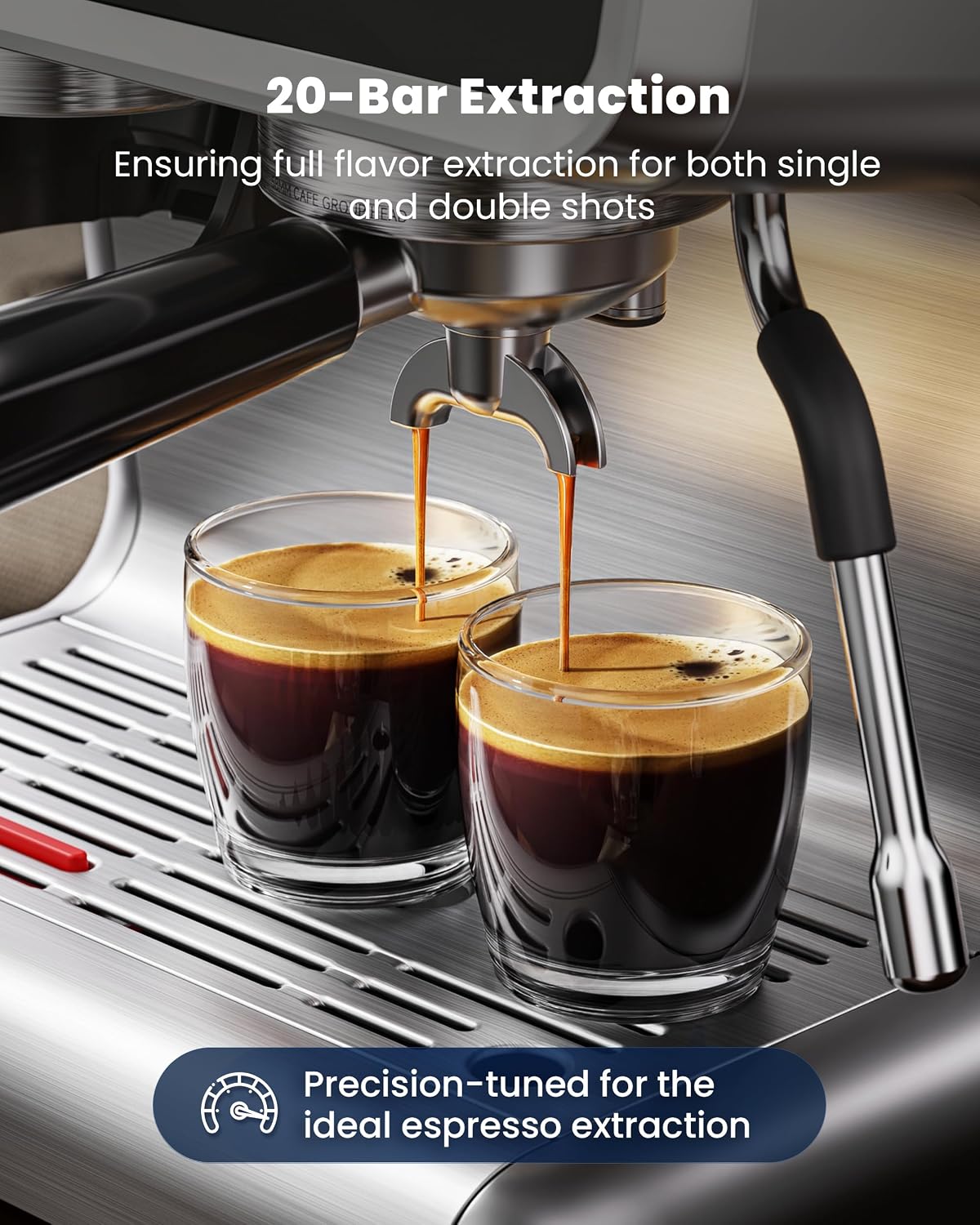 Coffee Maker with Grinder, 30 Settings & 20 Bar Pump, Espresso Machine with 58mm Portafilter & Milk Frother for Cappuccino or Latte