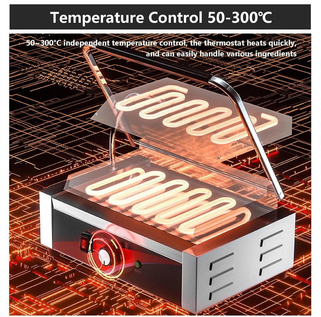 Commercial Sandwich Grill,Electric Sandwich Contact Grill Non Stick Sandwich Press with 50-300℃ Temperature For Kitchen, Restaurant Use(Grooved)