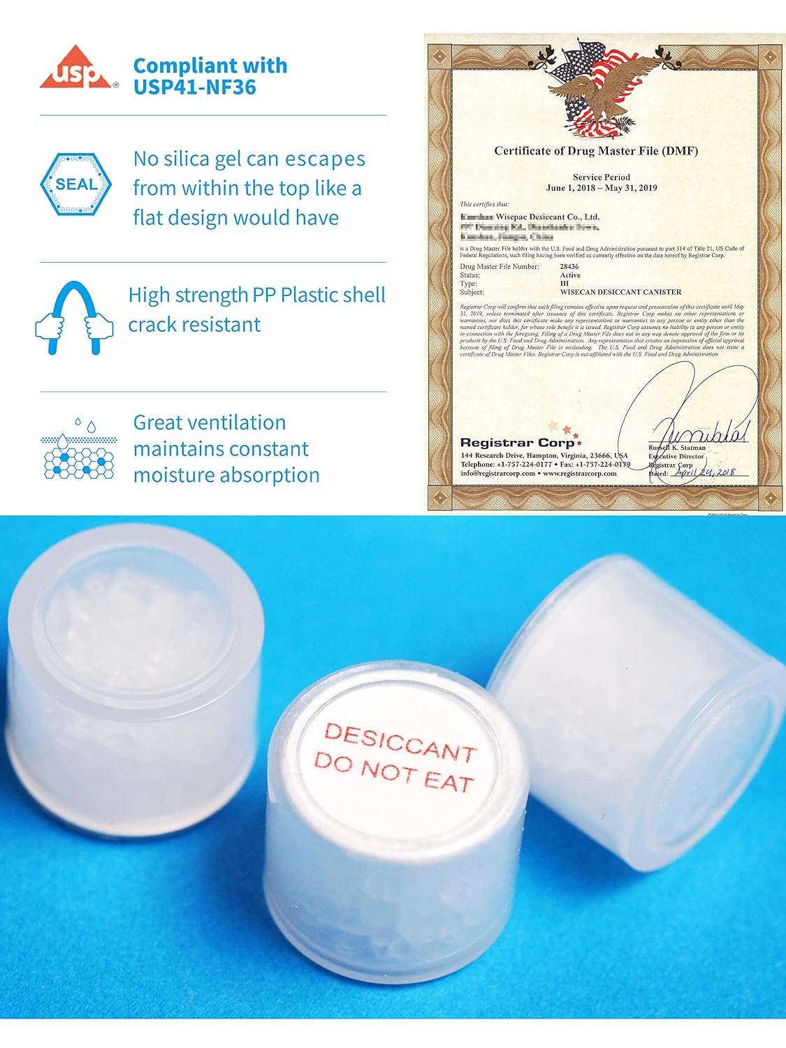 Wisesorb 0.5 Gram 2000 Pack Silica Gel Canister, Silica Gel Capsules, Silica Gel Packets, Moisture Absorbers for Food Storage, Food Grade Desiccant Dehumidifiers