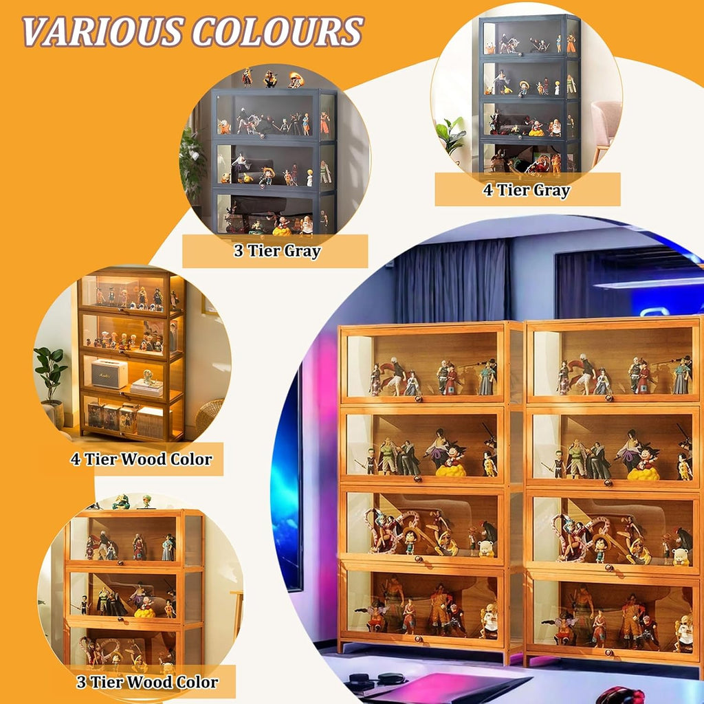 Display Cabinet Curio Cabinet with Acrylic Doors, Figures and Curio Collection Display Case, Floor Standing Clear Showcase for Living Room Bedroom,Gray,L31.5xW12.6xH41.7in