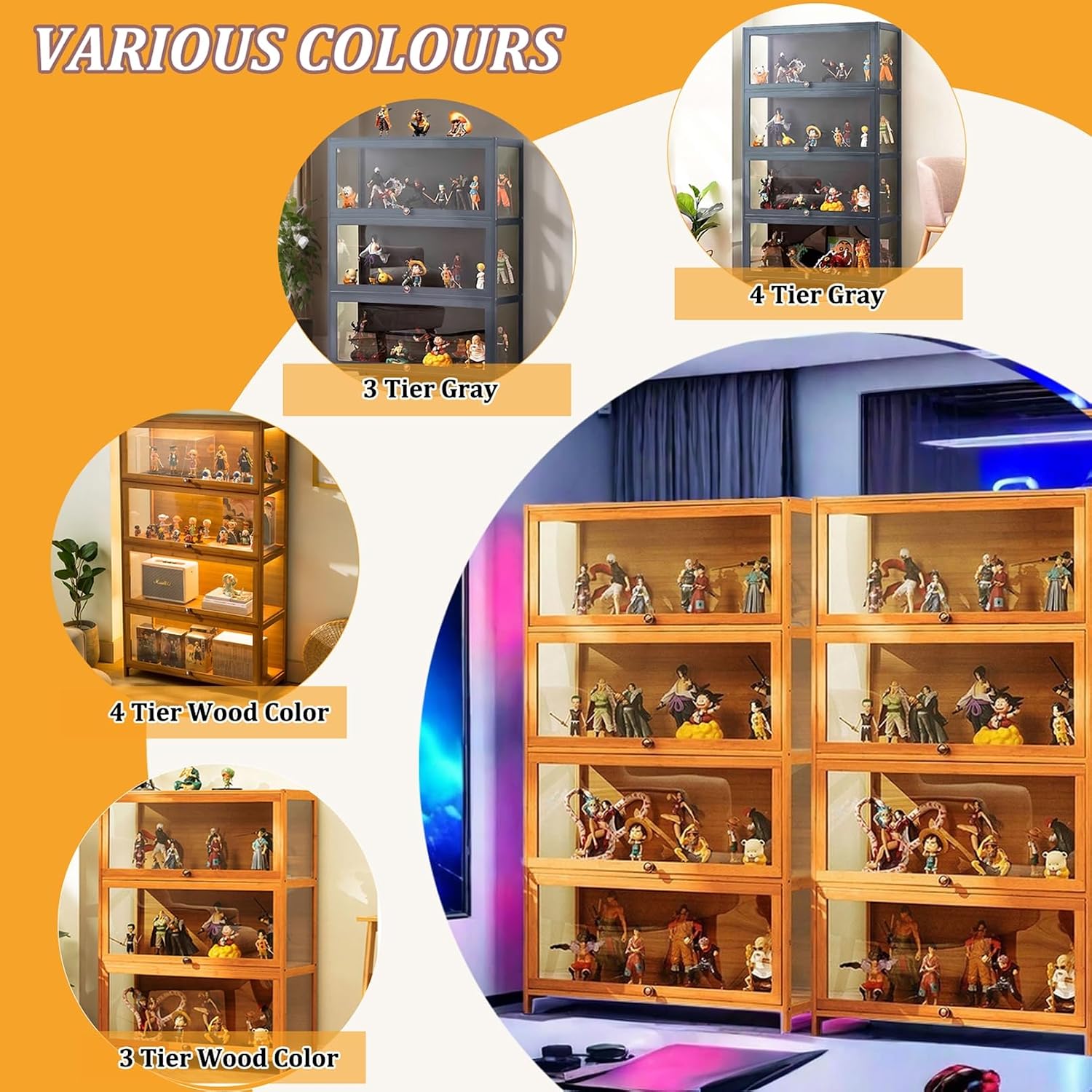 Display Cabinet Curio Cabinet with Acrylic Doors, Figures and Curio Collection Display Case, Floor Standing Clear Showcase for Living Room Bedroom,Gray,L31.5xW12.6xH41.7in