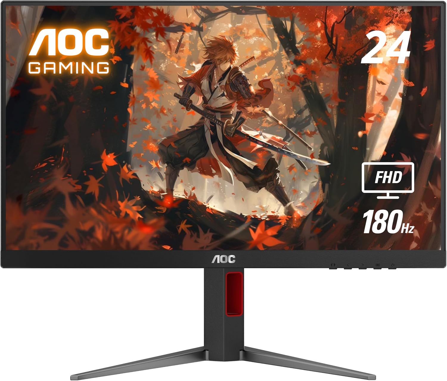 AOC 24G4 24' Gaming Monitor, Full HD 1920x1080 IPS Panel, 180Hz 1ms, 1x HDMI 2.0, 1x Display Port, Adaptive-Sync, Audio Earphone Out, Console Gaming Ready, 3-Year Zero-Bright-Dot
