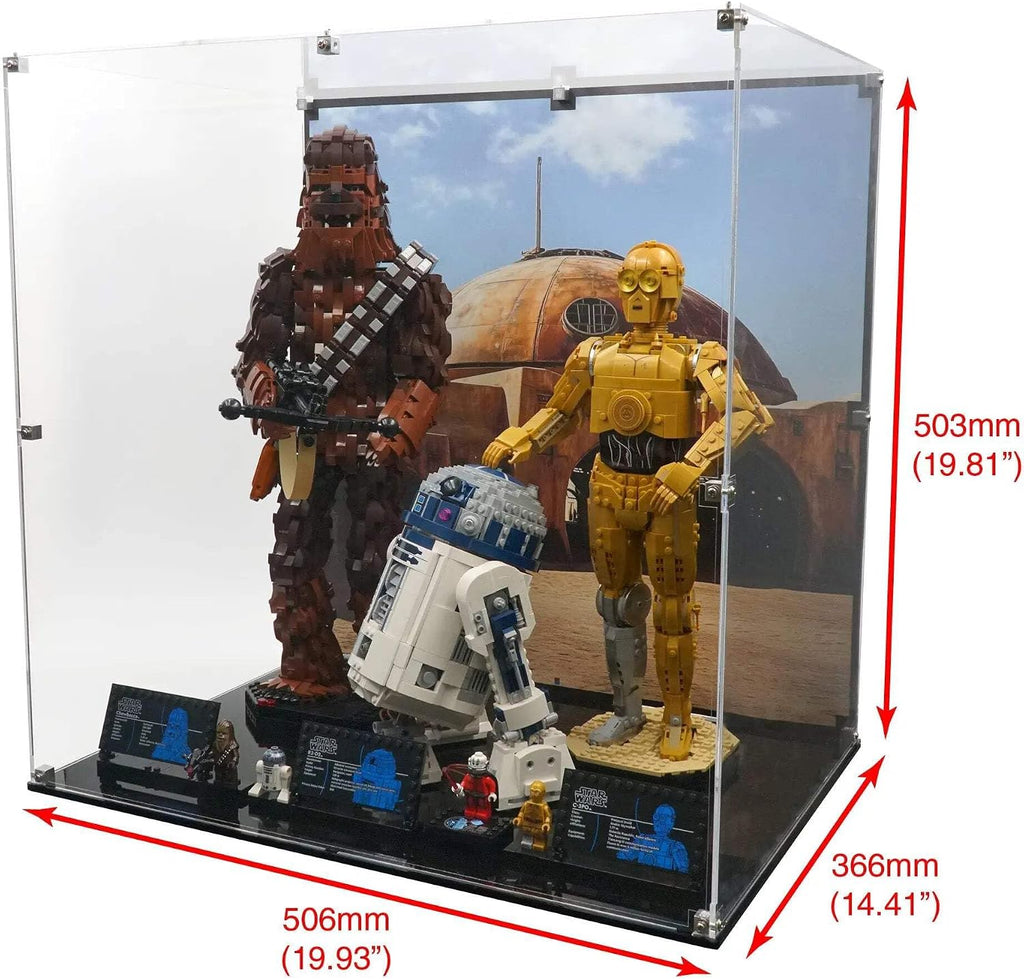 Display Case Compatible with 75398; 75379; 75371- C-3PO; R2-D2; Chewbacca - Lego Acrylic Display Stand - Set Not Included Printed Background Art