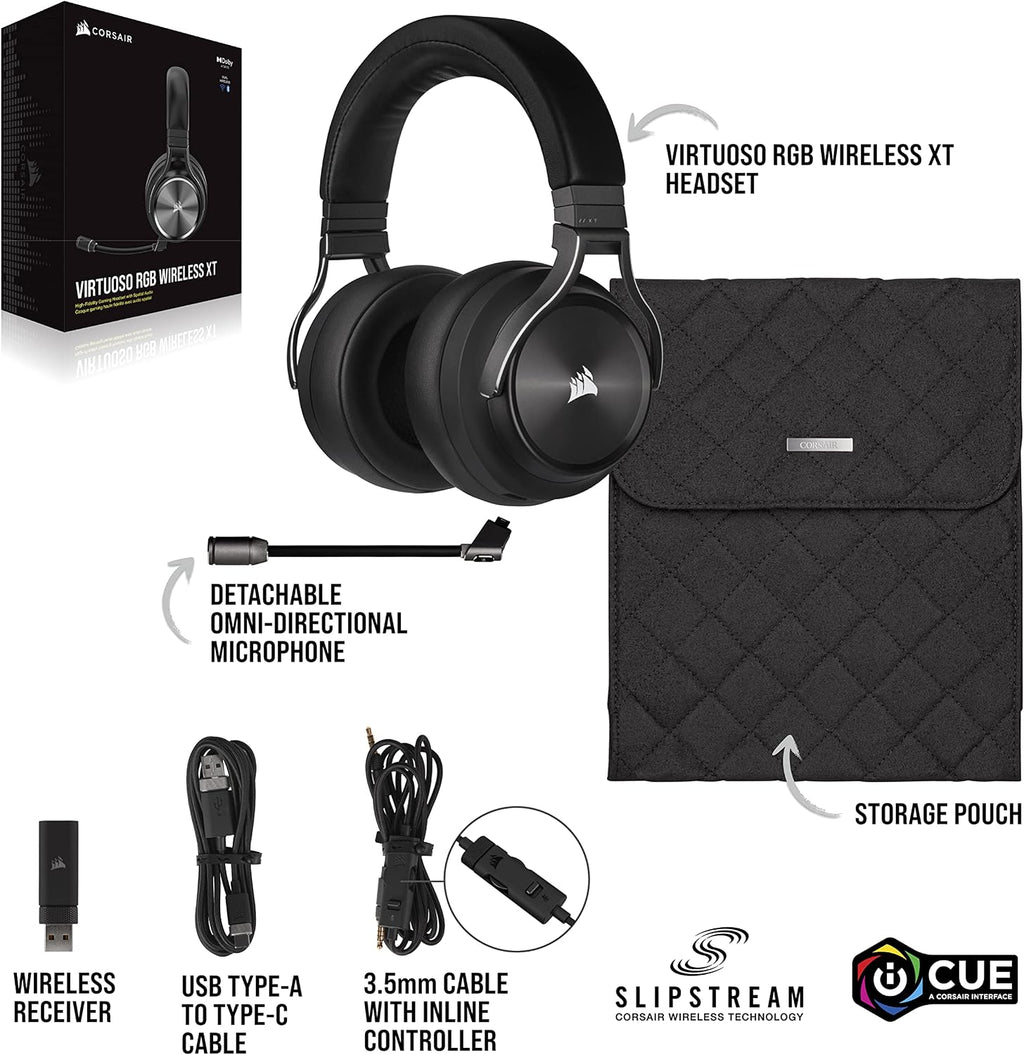 Corsair Virtuoso RGB Wireless XT Multiplatform Gaming Headset with Bluetooth - Dolby Atmos - Broadcast Quality Microphone - iCUE Compatible- PC, Mac, PS5, PS4, Nintendo Switch, Mobile - Black