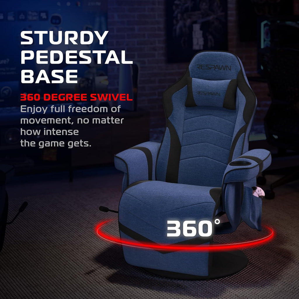 Respawn 900 Console Gaming Recliner with Footrest and Lumbar Support - Comfortable Ergonomic Gaming Chair with Headrest, No Wheels, Reclining, Heavy Duty, Racing Style Video Game Chairs - Blue Fabric
