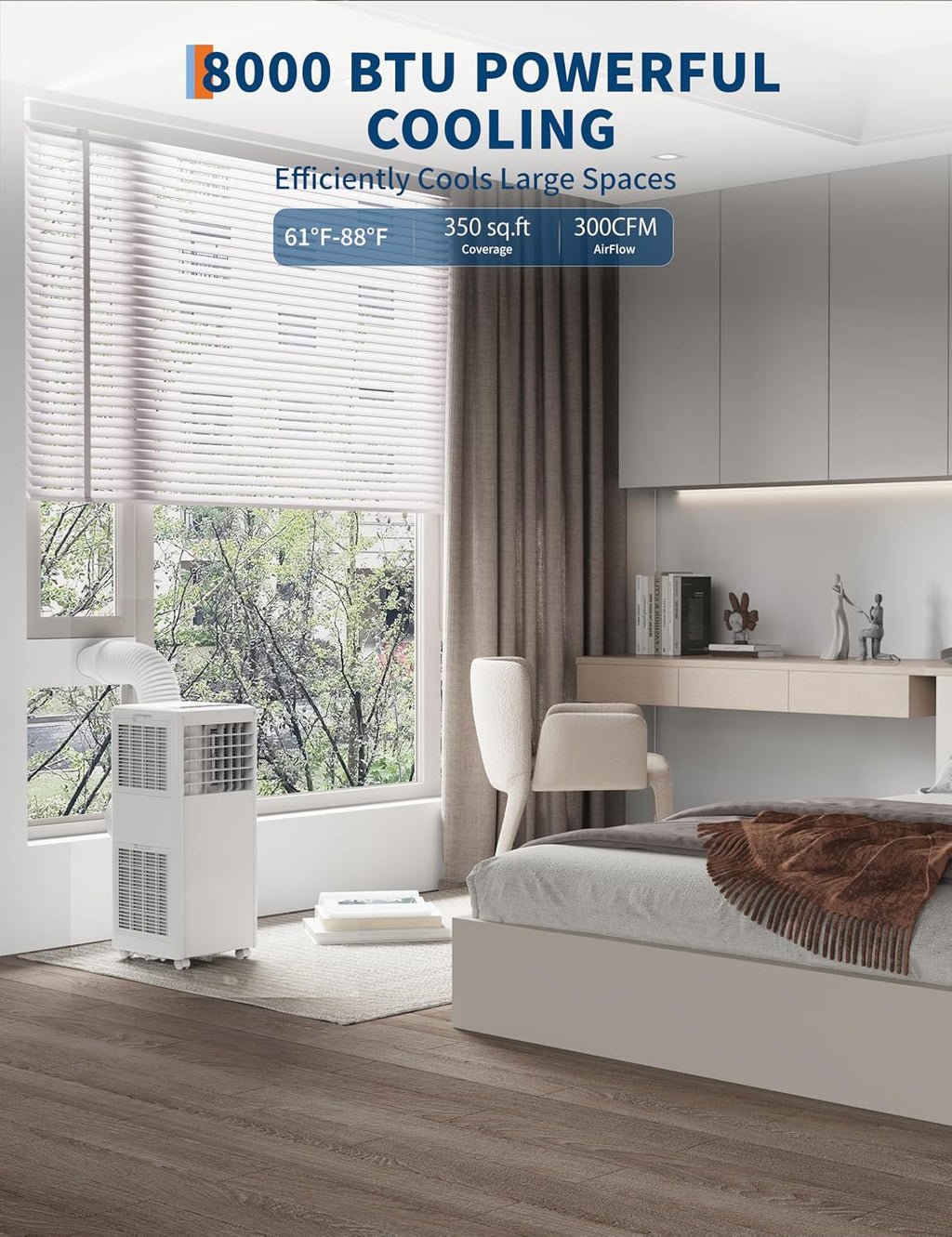 GarveeHome Portable Air Conditioner 8000 BTU – Compact Floor AC Unit with Dehumidifier, Fan, Sleep Mode & Remote, Energy Efficient Cooling for Small to Medium Rooms (Up to 350 Sq. Ft)
