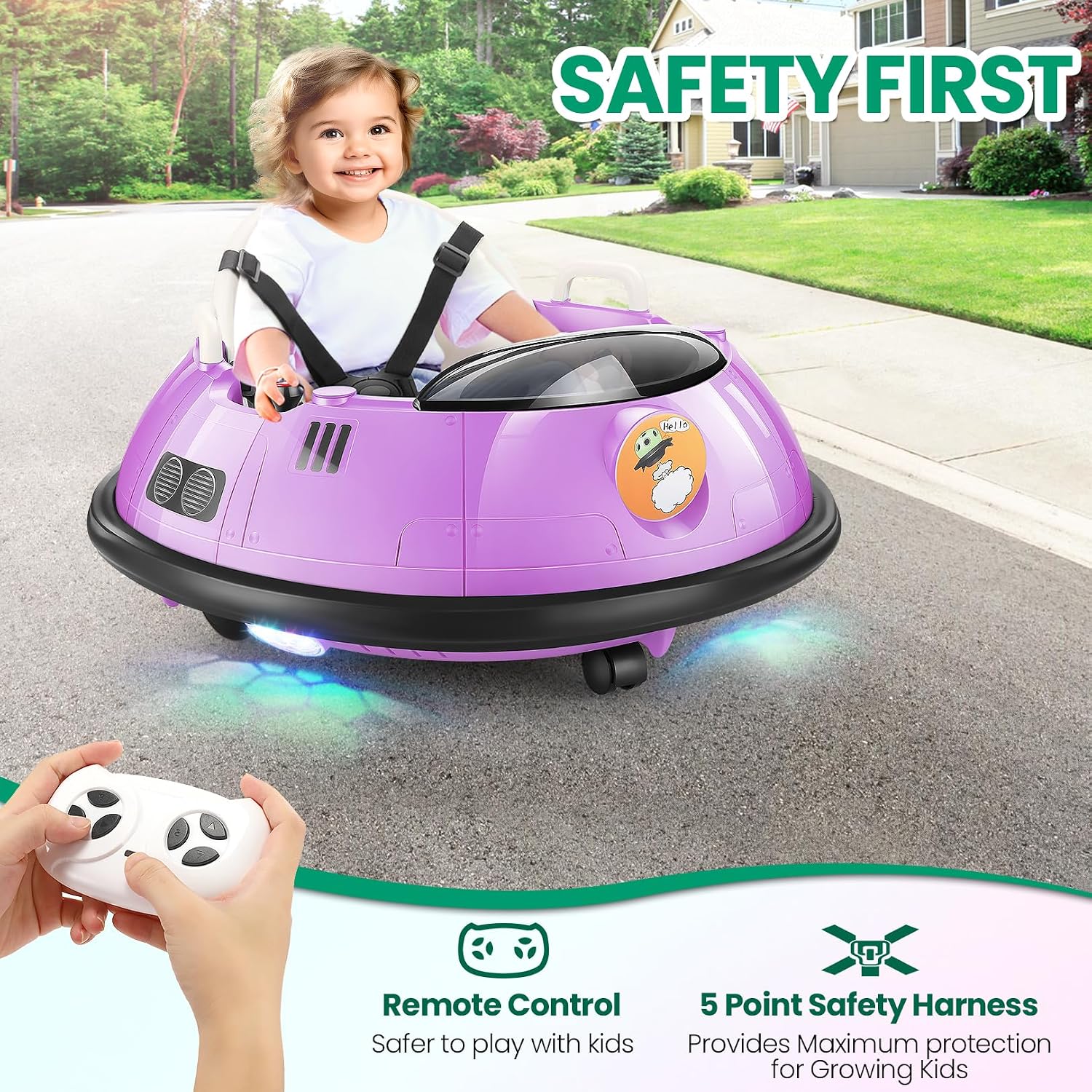 Hikole Toddler Bumper Car, 12V Electric Bumper Car for Kids with Parent Remote, Flashing LED Light, Safety Belt, 2 Driving Modes, 3-Speed, Baby Bumping Toy Gifts for Children Ages 1.5-5, Purple