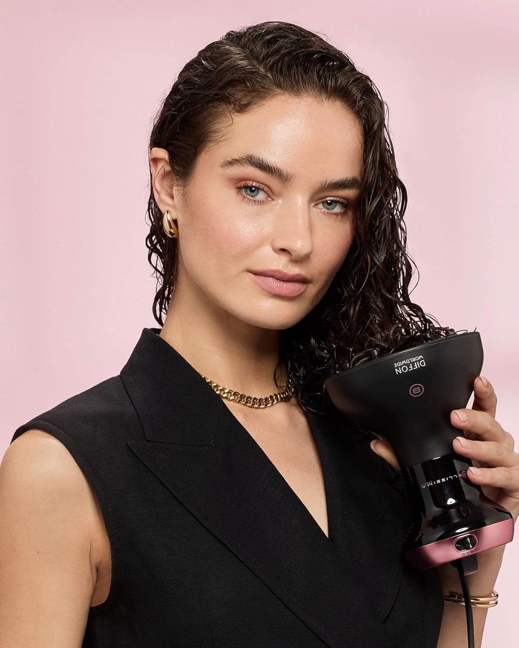 Bellissima Diffon Worldwide Diffuser Hair Dryer for Curly Hair - Dual Voltage 2-in-1 Blow Dryer with Diffuser - Reduces Frizz, Defines Curls, Volumizes - Lightweight, Easy Hold Handle