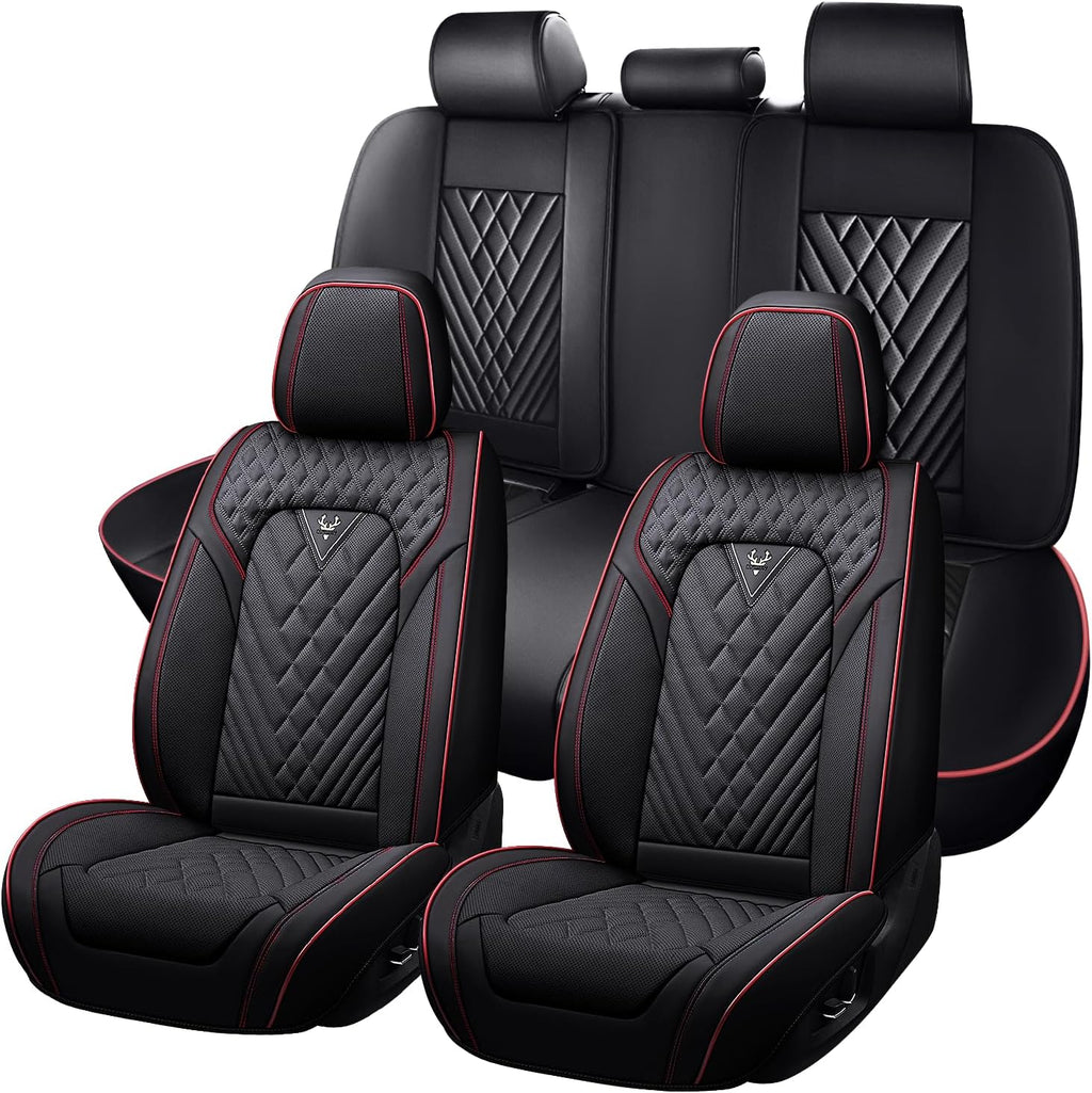 Car Seat Covers for Dodge Dart 2013-2016, Waterproof Nappa Leather Full Set Seat Cover, Anti-Slip and Comfortable Automotive Seat Protector&Accessories(Black Red)