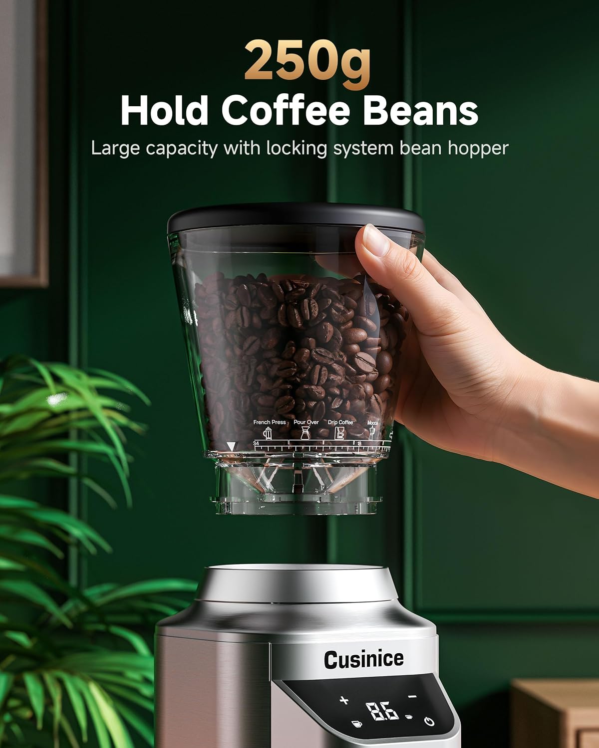 Espresso Coffee Grinder - 48 Precise Grind Settings, Anti-Static 40mm Stainless Steel Burr, 0.1s Electronic Timer, 11.3oz Bean Hopper, Conical Burr Coffee Grinder for Home Use Brushed Silver