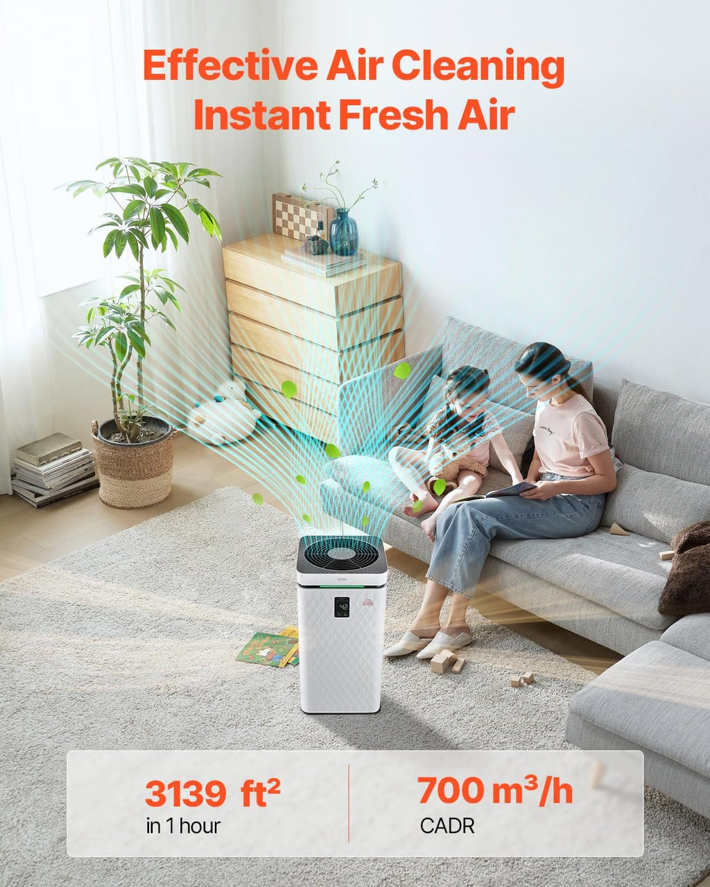 VEVOR Air Purifier for Bedroom Home, H13 HEPA Layer Filter 3139 ft²/h Smart Air Purifier with Speed Control & Child Lock Guard, 23 dB Sleep Mode Air Cleaner for Smoke Dust with Convenient Touch Panel