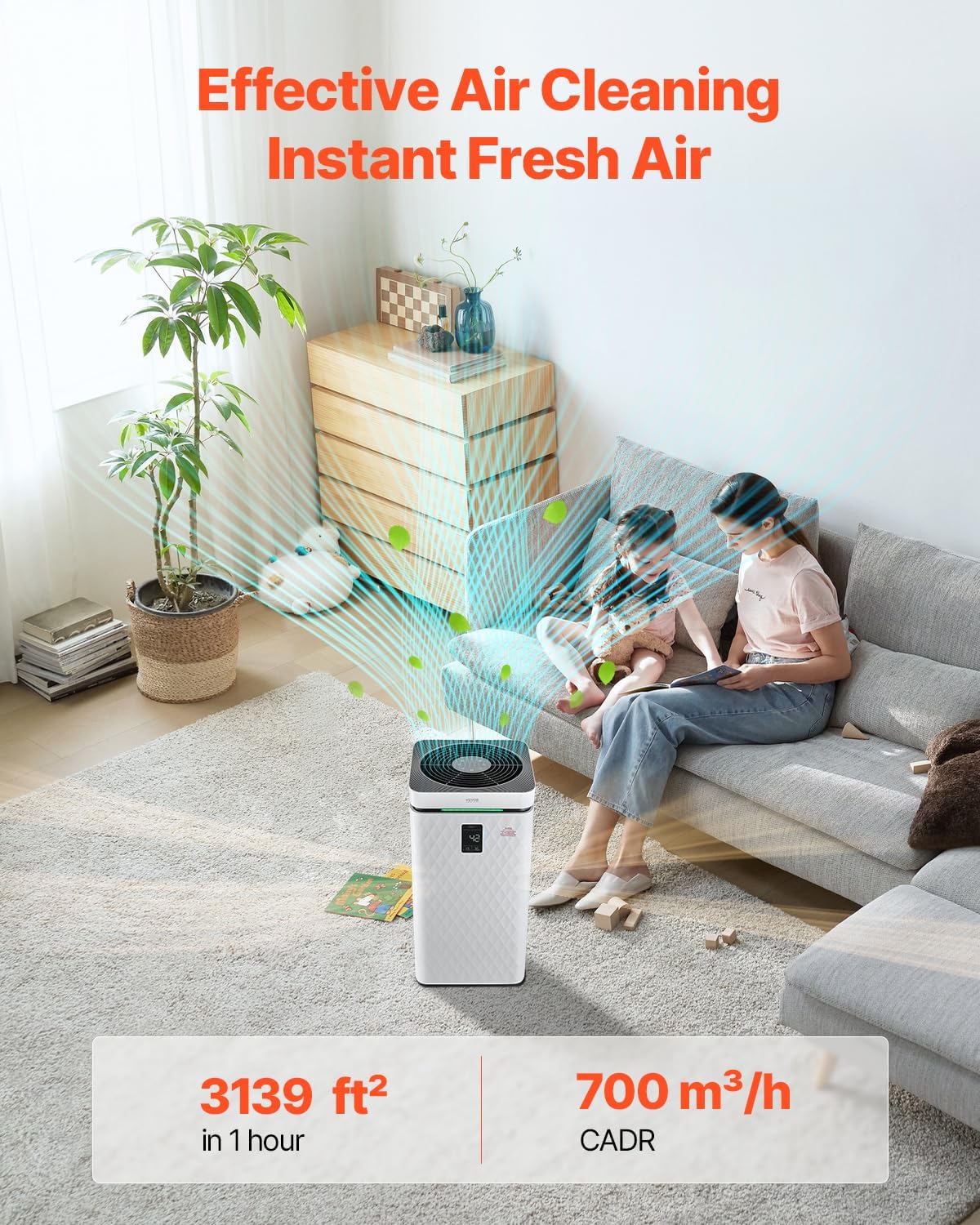 VEVOR Air Purifier for Bedroom Home, H13 HEPA Layer Filter 3139 ft²/h Smart Air Purifier with Speed Control & Child Lock Guard, 23 dB Sleep Mode Air Cleaner for Smoke Dust with Convenient Touch Panel