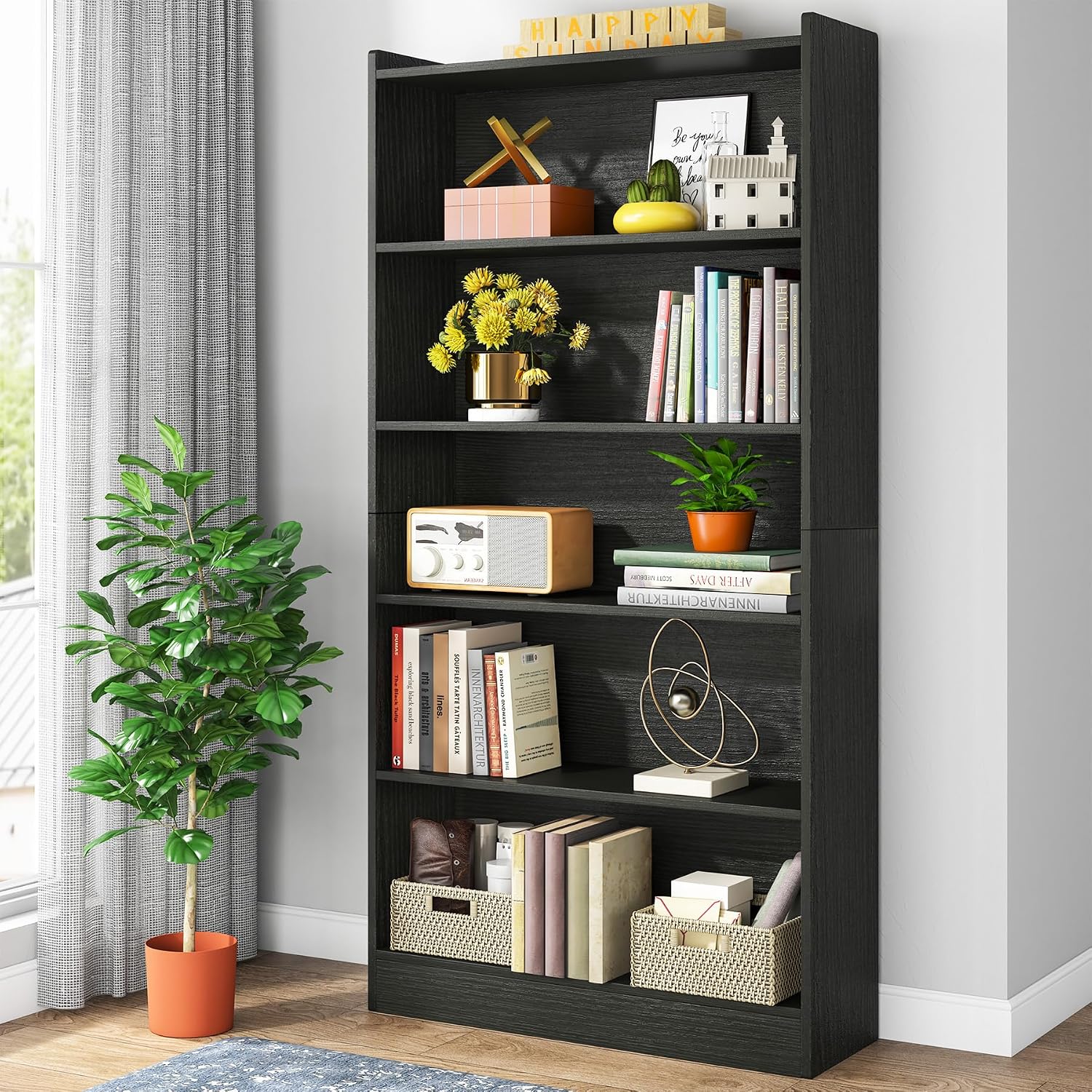 Tribesigns 72-inch Tall Bookcase, Modern 6-Tier White Library Bookshelf with Storage Shelves, Large Open Bookcases Wood Display Shelving Unit for Bedroom Living Room Office